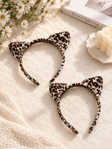 1pc Halloween Leopard Print Headband Cartoon Cat's Ears Cute Dimensional Headband - Multicolor - View 1