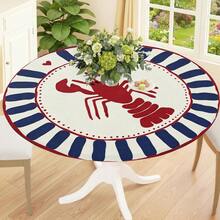 1pc Floral Line Round Tablecloth, Elastic Edge, Soft And Wrinkle-Resistant, Suitable For Round Dining Table, Outdoor Restaurant Decor And Outdoor Party, Kitchen, Baking, Outdoor Decor, Outdoor Patio, Breakfast, Brunch And Party Decoration - Multicolor - View 2