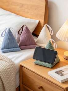 1pc Minimalist Corduroy Phone Holder, Triangular Shape, Striped Texture With Hanging Strap, Portable Smartphone Stand, Tabletop Bracket, Suitable For Bedroom, Office Desk, Living Room, Home Reading And Video Viewing - Multicolor - View 7