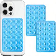 1pc Rectangular Phone Case Back Cover, Silicone Suction Cup, 24 Holes, Strong Suction, Wall Mountable, Available In Pink, Blue, White, Black, Room Decor, Makeup Bag, Vanity, Travel, Storage Container - Multicolor - View 2