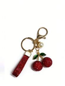 Rhinestone Cherry Keychain, Cherry Bag Charm, Rhinestone Cherry Cute Metal Car Pendant Bag Key Chain, Car Key Holder, Lobster Clasp, Luxury Aesthetic, Y2K Style Bag Charm, Handbag Accessory, Holiday Gift - Multicolor - View 8