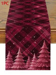 Christmas Table Runner, Pillow Case, Placemat, Red Buffalo Plaid Sequin Christmas Tree Starry Sky Print, Winter Holiday Table Decor, Rustic Farmhouse Style Party Home Decor, Holiday Tablecloth - Multicolor - View 3