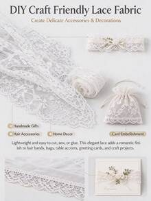 1pc Wavy Floral Lace Fabric, French Romantic Style Dress Lace Fabric - White - View 6