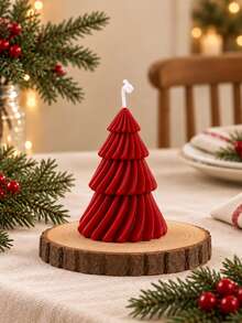 Christmas Tree Shaped Soy Wax Scented Candle, 5.5*10cm Handmade Ribbed Aromatherapy Candle, Xmas Table Mantel Home Decor, Holiday Gift - Multicolor - View 17