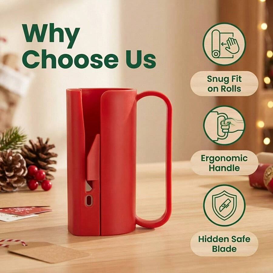 Dao cắt giấy gói quà, dao cắt cuộn giấy gói quà Giáng Sinh, bộ dụng cụ cắt trượt giấy gói quà, phụ kiện gói quà thủ công, cuộn giấy gói quà sinh nhật - Đỏ - Xem 1