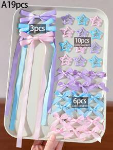 19/1pc Girls Dopamine Color Fabric Ribbon Bow Hair Clip Back Of Head Hair Accessory Super Fairy Ribbon Small Bow Hair Clip Five-Pointed Star BB Clip Hair Accessory Daily Use - Multicolor - View 10