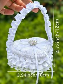 1pc White Handheld Wedding Ring Box With Pearl Bow And Satin Ribbon Decoration, Suitable For Wedding, Proposal, Anniversary - View 5