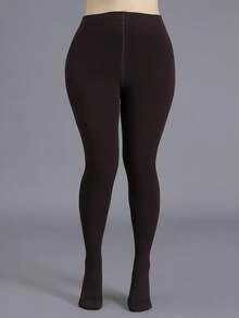 1 Pair Ladies' Thick-Fabric Warm Leggings Suitable For Autumn And Winter. Large Size. Ribbed Pantyhose. Fashionable And Simple, Perfect For Layering. - Brown - View 4