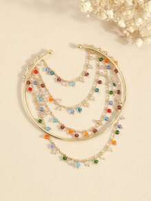 Tassel Chain Arm Bracelet With Colorful Beads, Open Adjustable Joint Arm Chain - Multicolor - View 3
