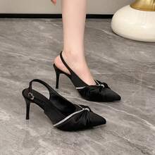 Women's Rhinestone Strip Decor Thin High Heel Shoes, Elegant Versatile Commute Style Back Strap Design Sandals - Black - View 4