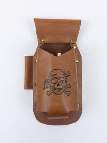 1pc Vintage Pirate Skull Print PU Leather Bottle Holder, Medieval Waist Belt Pouch For Cosplay & Renaissance Fair - A - View 9