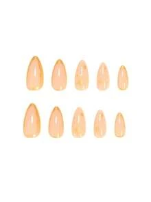 24pcs Handmade Long Slim Pointed False Nail Stickers, Pink French Tip, 3D Shell French Style, Water Drop & Floral Pattern, Y2K Style, Suitable For Women's Daily, Holiday And Travel Nail Decoration - Pink - View 7