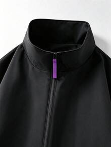 Men's Outdoor Casual Jacket With Stand Collar, Unique Zipper Head, Streetwear Versatile Spring/Autumn Outerwear - Black - View 7