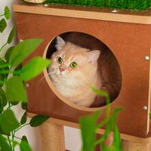 175cm Tree Design Cat Tree, Cat Tree With Detachable Artificial Leaves, 2 Cat Caves, 2 Platforms, Sisal Scratching Posts, Soft Cushion, Cat Furniture For Multiple Cats, Brown/Green - Green - View 6