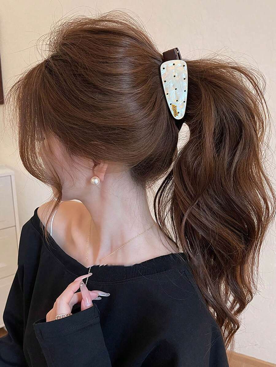 1pc Polka Dot Triangle Banana Clip, Versatile Fashionable High Ponytail Hair Claw Twist Clip Vertical Clip, Large Hair Clip Head Accessory For Women - Multicolor - View 1