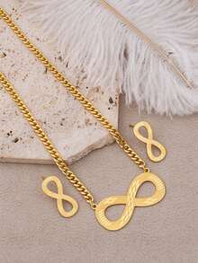 Letingsha Women's Gold Plated 2pcs Stainless Steel Jewelry Set, Infinity Cut Texture Pendant Necklace & Stud Earrings, Anti-Oxidation Design, Suitable For Casual, Holiday And Daily Wear - Yellow Gold - View 7