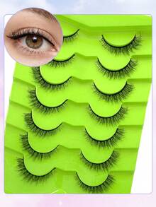 ENCHUW 7 Pairs 3D Fake Eyelashes Natural Lashes Short False Eyelashes Pack Reusable False Lashes Soft Wispy Lashes Fluffy Eye Lashes - Black - View 3