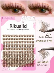 Rikuaild 120片棕色D捲度柔軟蓬鬆睫毛簇，棕色纖細自然長款仿貂毛單簇假睫毛，可重複使用，混款，適合化妝初學者DIY - D - 查看 7