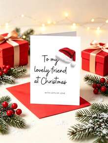 6pcs Christmas Card With Envelope - "To My Lovely Friend At Christmas" Festive Santa Hat Greeting For Friends, Besties & Loved Ones, Holiday Gift, Blank Inside - Multiple Styles - View 3