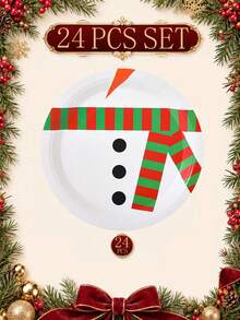 10/20/30pcs Christmas Paper Tableware Set, 7 Inch And 9 Inch Plates, Cups, Napkins, Straws, Snowman Face Red Green Scarf Holly Wreath Merry Christmas Design, Suitable For Christmas Party, Holiday Dinner, Winter Celebration And Holiday Tableware - Multi-color 2 - View 13