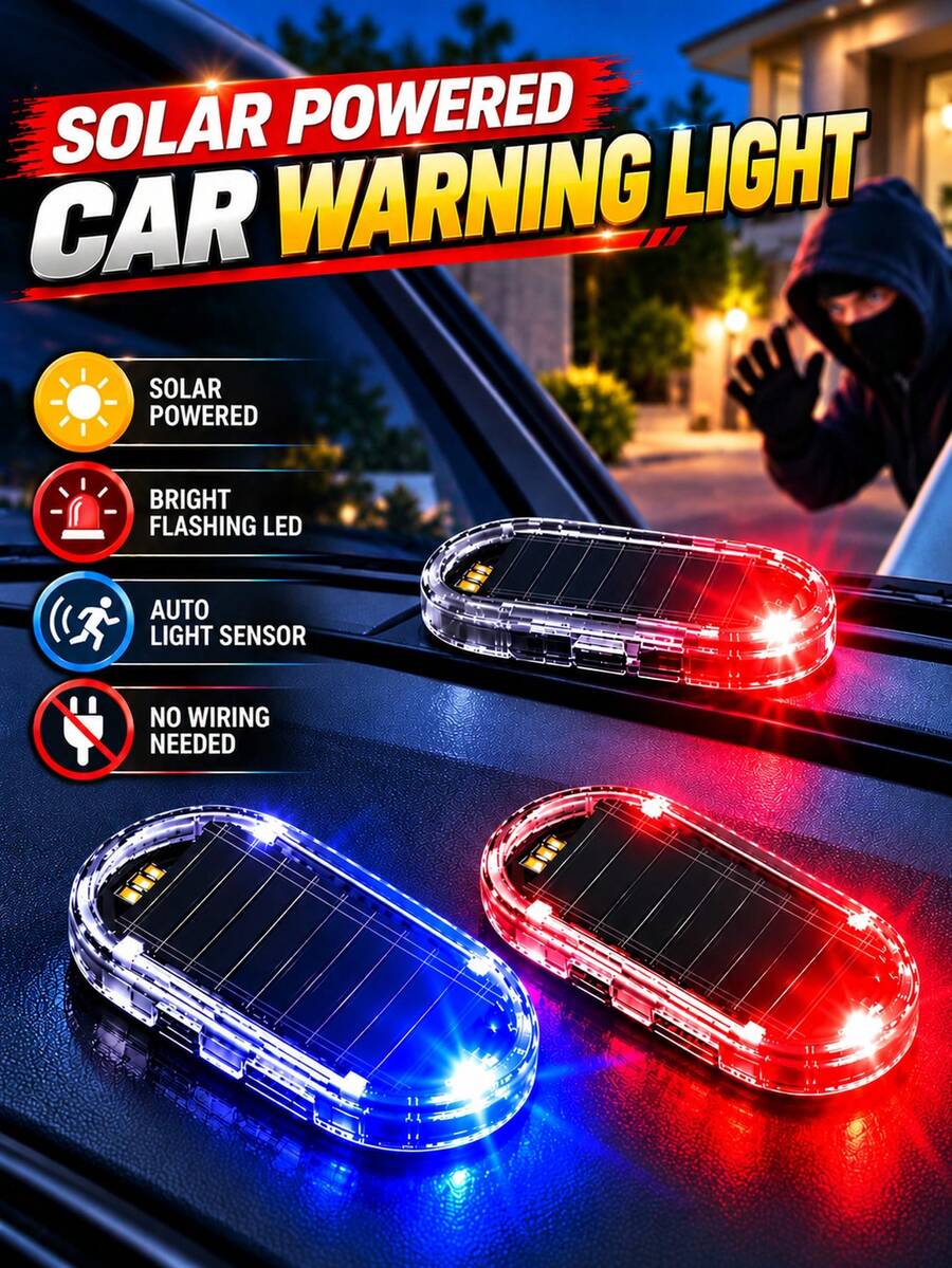 Solar Powered Car Alarm Warning Light LED Flashing Simulated Alarm ...