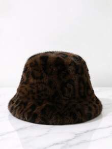 1pc Women's Fashion Leopard Print Versatile Plush Bucket Hat, Streetwear Travel Warm Anti-Cold Face-Slimming Bucket Hat - Fisherman's Hat - View 1