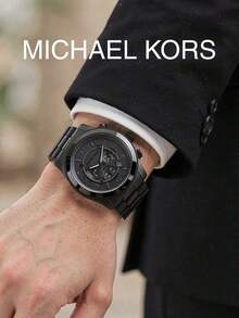 Michael Kors Runway Men's Large Dial Chronograph Quartz Watch, All Black Steel Band With Date Display, Cool Business Sports Men's Watch, Daily Commute Outfit Men's Accessory Gift - Black - View 9