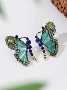Maillard Style Glass Inlaid With Diamonds, Butterfly Retro Exaggerated, Niche Temperament, High-End Ear Accessories For Women - Multicolor - View 3