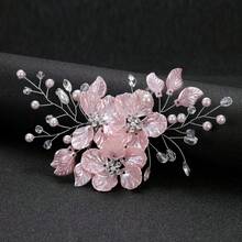 1pc Women's Gold Wire Pink Flower Handmade Rhinestone Hair Clip - Pink - View 5