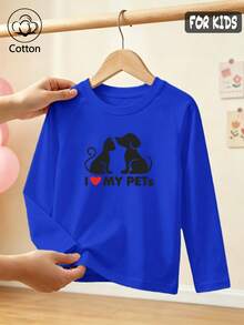 Girls' Cute Printed Patch Sleeve Crew Neck Long Sleeve Casual Sports T-Shirt - Blue - View 10