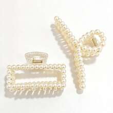 5pcs Women's Elegant Faux Pearl Hair Clips, Non-Slip Large Size Claw Clips Set, Suitable For Thick Curly Hair, French Style Hair Accessories, Travel And Gift - Multi-color - View 11