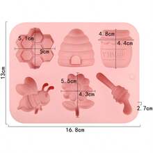 1pc 6-Cavity Bee & Flower Silicone Mold, Theme Silicone Soap Mold, Bee Honeycomb Flower Candle Mold, Suitable For DIY Crafts, Wedding Decor, Polymer Clay, Candles, Plaster - Pink - View 3