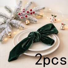 1/2/6pcs Burgundy Velvet Christmas Napkins, Bow Knot Table Decor Napkins, Holiday Party Tablecloth Fabric Napkins, Christmas Atmosphere Table Setting Props - Multicolor - View 12
