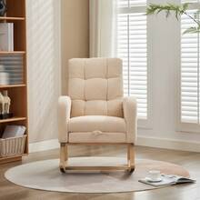 Rocking Chair With Adjustable Footrest Living Room,Boucle Fabric Rocking Chair With Solid Wooden,Comfortable Lounge Armchair With Side Pockets And High Backrest(Beige,Boucle) - Beige + Solid Wood + Boucle - View 10