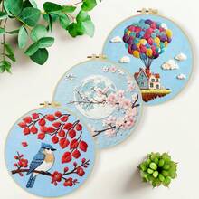 Embroidery Kit 15x15cm/5.9in Or 20x20cm/7.9in DIY Set With Beautiful Sky Views Pattern. For Adult Beginners. Includes Fabric, Instructions, Hoop, Needles & Threads. Great Gift For Friends/Family. Home Or Office Art Decor. - Beautiful Sky - View 2