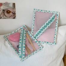 3/1pc Mesh Makeup Storage Bag, Large Capacity Portable Ins Style Toiletry Bag, Highly Attractive Lightweight Multi-Purpose Sundries Charger Organizer, Suitable For Best Friends Travel, Business Trip Portable Tool Bag - Pinkish Green - View 8