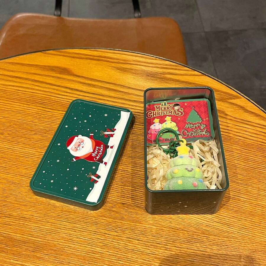 Llavero con colgante de árbol de Navidad, un adorno navideño creativo y adorable, ideal como pequeño regalo navideño o para decorar en ocasiones festivas. - Adorno de árbol de Navidad aterciopelado - Verde + Caja de metal verde - Ver 1
