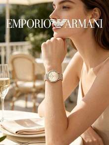 Armani Jam Tangan Wanita dengan Tali Jala, Dial Bulat Ramping, Penanda Jam Kristal, Warna Hangat, Analog Quartz, Cocok untuk Pesta Kebun, Pakaian Akhir Pekan, Hadiah untuk Ibu - Satu-Ukuran - View 2