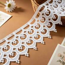 Retro Embroidered Lace Ribbon Tassel Lace Trim, 3.35 Inches Wide. Lace Decorative Technique. Suitable For DIY Embroidered Bed Skirts, Wedding Party Decorations, Jumpsuits, And Craft Decorations | Embossed Design | Decorative Item - Multicolor - View 1