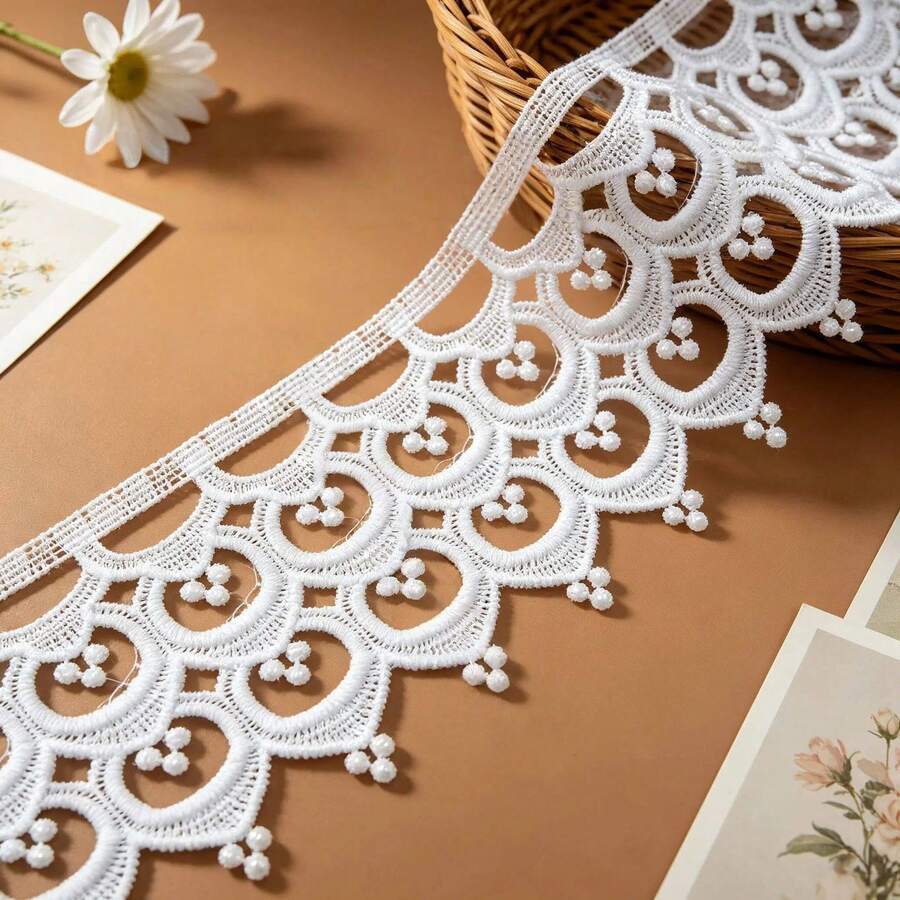 Retro Embroidered Lace Ribbon Tassel Lace Trim, 3.35 Inches Wide. Lace Decorative Technique. Suitable For DIY Embroidered Bed Skirts, Wedding Party Decorations, Jumpsuits, And Craft Decorations | Embossed Design | Decorative Item - Multicolor - View 1