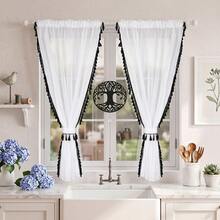 FLYINGCURTAINS Tassel Edge White Sheer Window Curtains, Rod Pocket Light Filtering Drapes With Tiebacks For Kitchen Bedroom - Multicolor - View 9