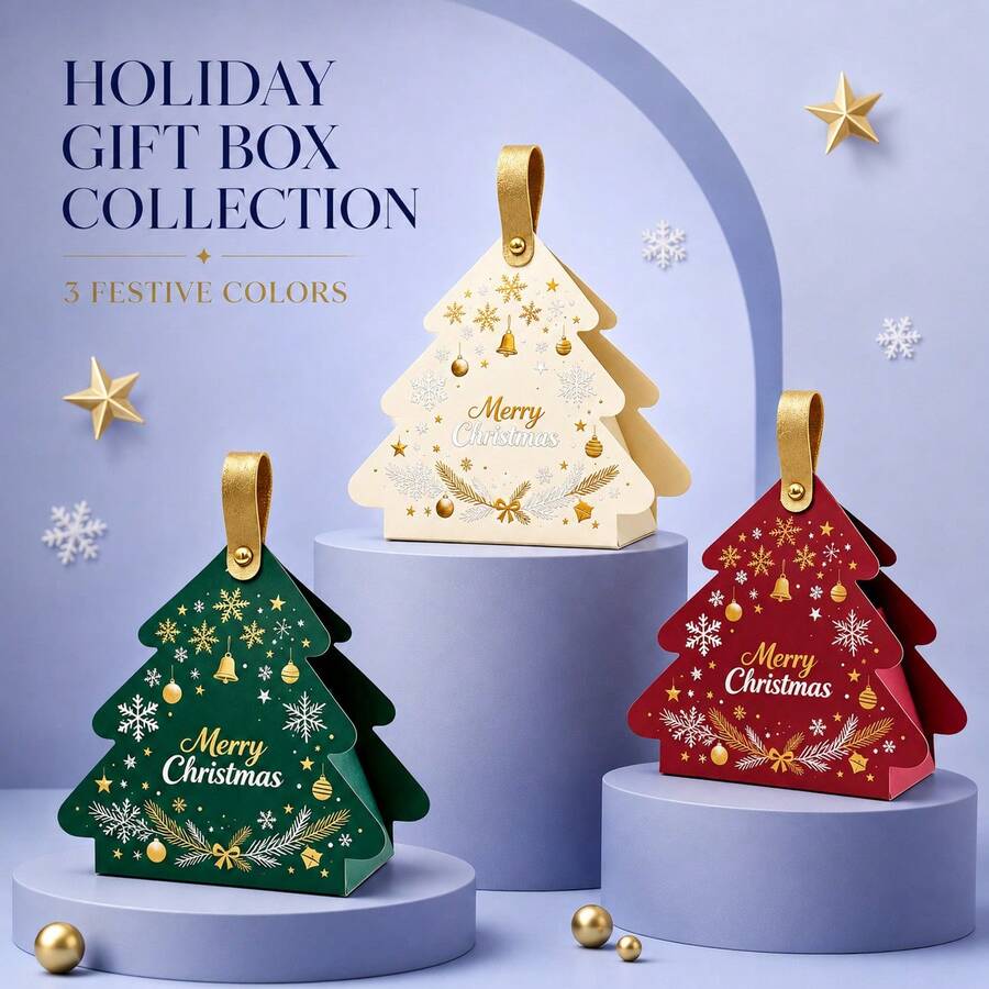 5pcs/Pack Cute Christmas Tree & Santa Claus Candy Gift Boxes, Christmas Packaging Gift Boxes, Baking Candy Cookie Boxes, Paper Boxes, Party Gift Decoration Boxes - View 1