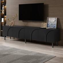3D Curved Lines, TV Cabinet Lowboard, Four, Two Separate Storage Compartments, Metal, Living Room - Black + MDF + Particle Board - View 4