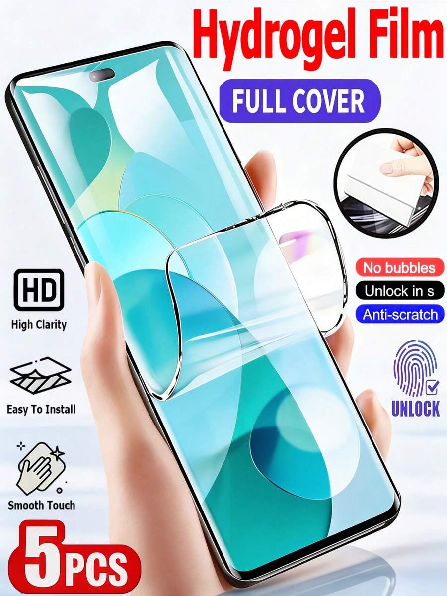 5Pcs HD Clear Hydrogel Screen Protector, Self Healing Flexible Soft Film Non Glass, Full Coverage Scratch Resistant Shatter Resistant Bubble Free Protective Film, Compatible With Motorola Moto Edge 70 60 50 40 Pro G85 G86 Series 10 11 9 8 7 6 Pro Series