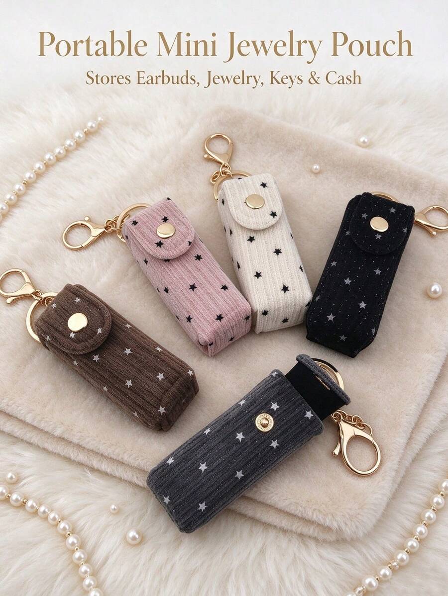 1pc Mini Star Velvet Jewelry Storage Bag, Portable Lipstick/Key Chain Bag, Mini Travel Ring Box/Jewelry Box/Cosmetic Storage Box, Women's Earring/Ring/Necklace/Bracelet Storage Box, Mini Wallet - Star Velvet Red Envelope - View 1