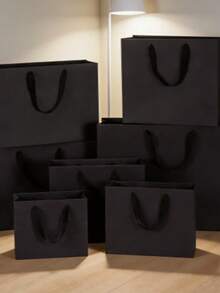 10pcs/5pcs/1pc Kantong Kado Kertas Polos dengan Pegangan Tali Beludru, Tas Belanja Kertas Matte yang Dapat Digunakan Kembali, Cocok untuk Pernikahan, Pesta Ulang Tahun, Kemasan Ritel Butik, Hitam, Putih, Merah Muda - hitam - View 4