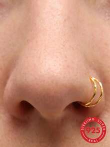 1pc 20G 9mm 925 Sterling Silver Nose Ring Earring Cartilage Piercing Septum Ring Snap Ring Soft Cartilage Double Ring Twisted Nose Stud Jewelry - Twist Gold - View 4