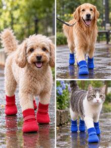 4pcs Waterproof Dog Shoes, Anti-Slip Paw Protection Boots, Soft Sole, Washable And Reusable, Suitable For Small Dogs And Puppies, Rainy, Snowy And Hot Surfaces - Multicolor - View 5