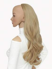 22inch Wavy Hair Extension Warm Blonde Hair Pieces For Women Synthetic Long 3/4 Half Wig For Daily Use - Linen Gold - View 5