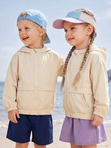 Girls' Spring/Autumn Fashionable Minimalist Hooded Zip-Up Long Sleeve Jacket, Casual Outdoor & Hiking Wear With Pockets - Apricot - View 2